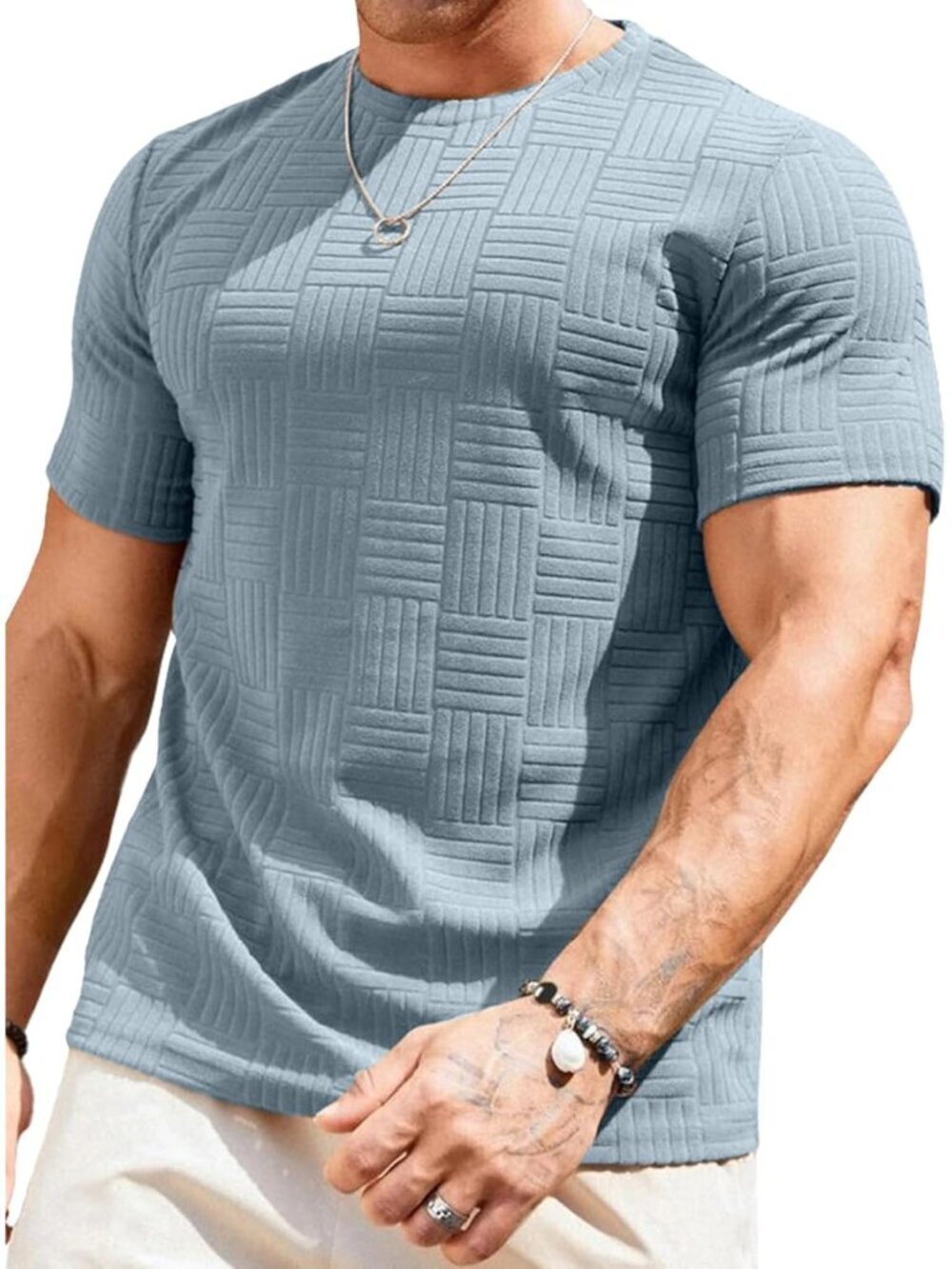 Men's T Shirts Summer Crewneck Tee Shirts Casual Textured Short Sleeve Pullover